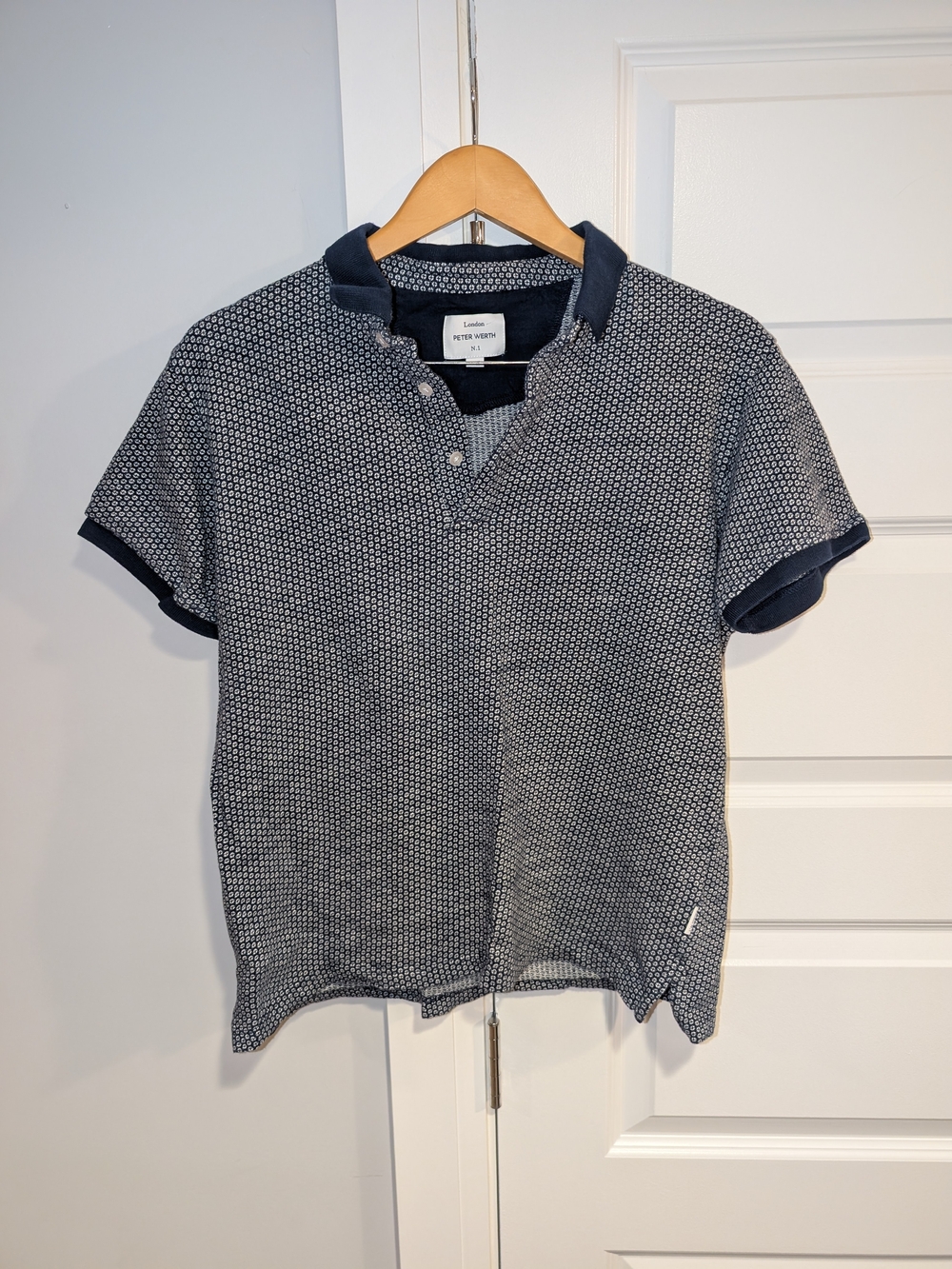 Peter Werth Navy Micro-Pattern Polo Shirt
